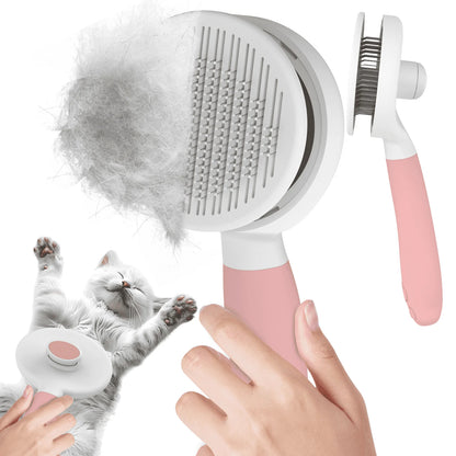 Cat & Dog Grooming Brush – Self-Cleaning Slicker Brush for Shedding, Removes Loose Fur & Tangles, Gentle & Skin-Friendly, Perfect for All Coat Types – Pink